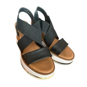 Carlo Pera Black Leather Wedge Sandals Size 8